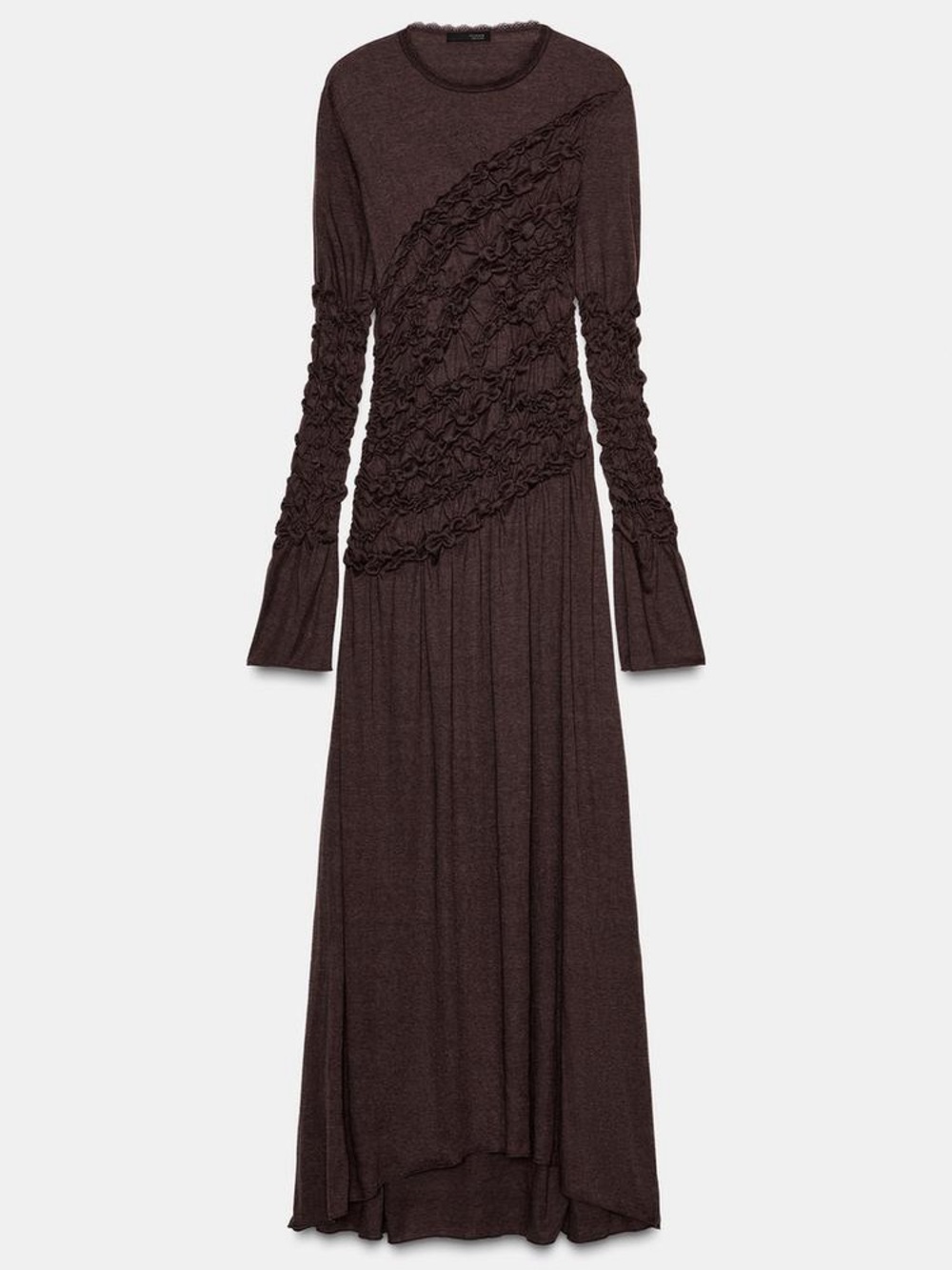 NWT Zara Gorgeous Brown Ruffled scrunch Maxi Dress - Picture 6 of 8
